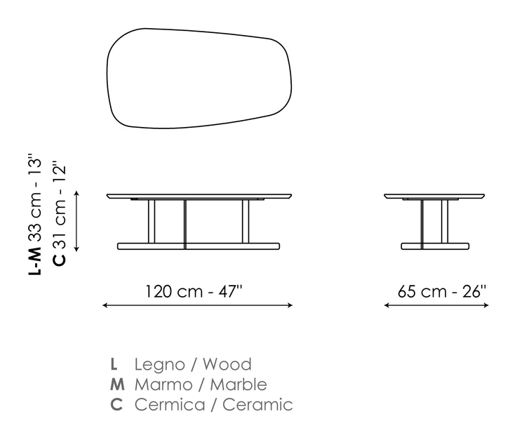Kumo Coffee Table by Bonaldo, size drawing: Kumo 120