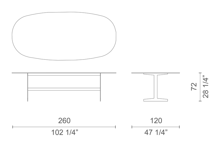 Simplon Table by Cappellini, size drawing: S8_T4