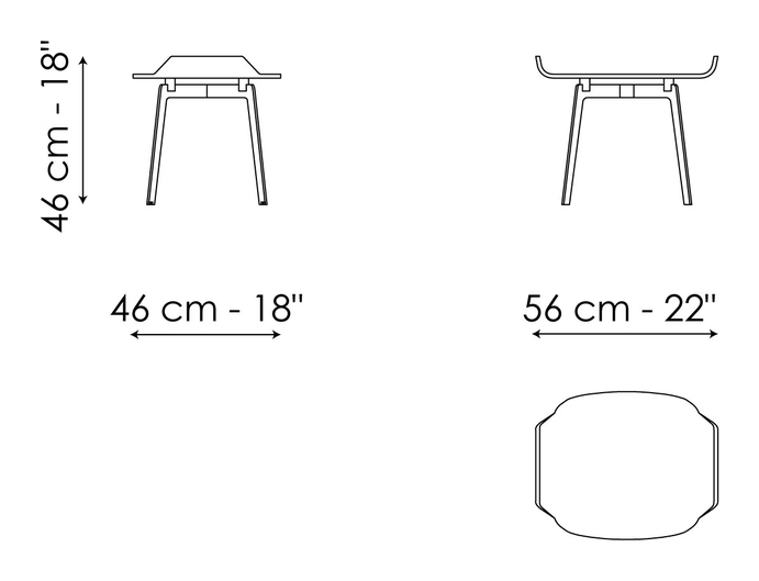 Olos Bedside Table by Bonaldo, size drawing