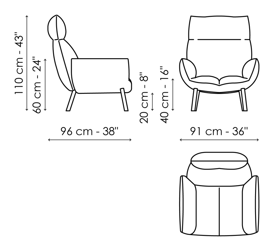 Pil Armchair by Bonaldo, size drawing: Pil armchair hi