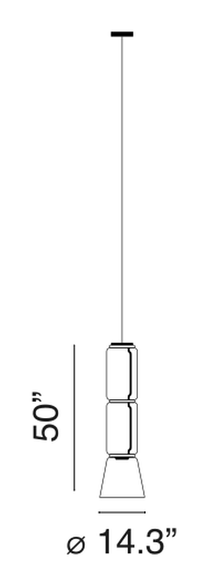 Noctambule Suspension Pendant Lamp by Flos, size drawing: Noctambule Suspension 2 Low Cylinder Cone