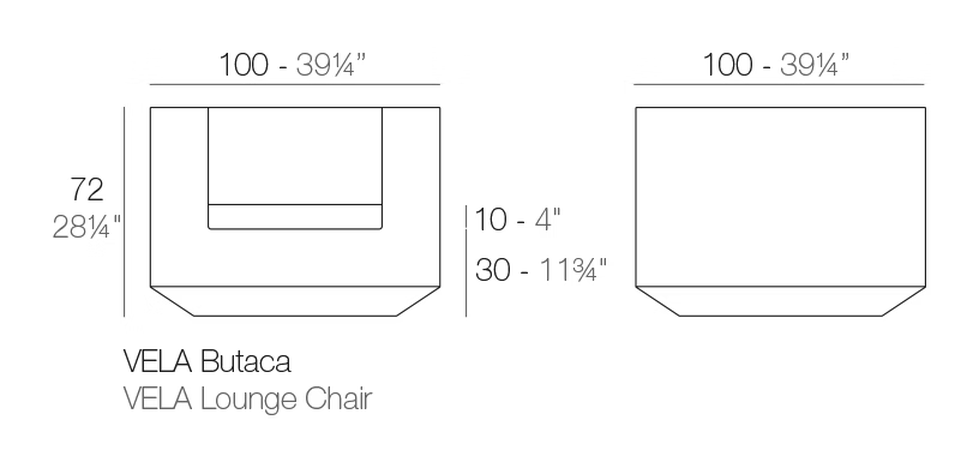 Vela Lounge Chair by Vondom, size drawing