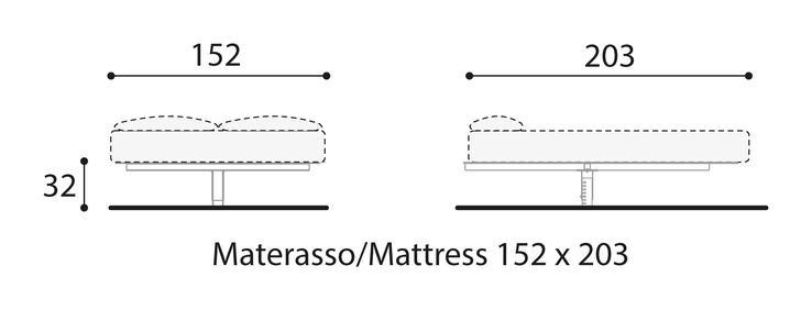 Fluttua Bed by Lago, size drawing: 1600