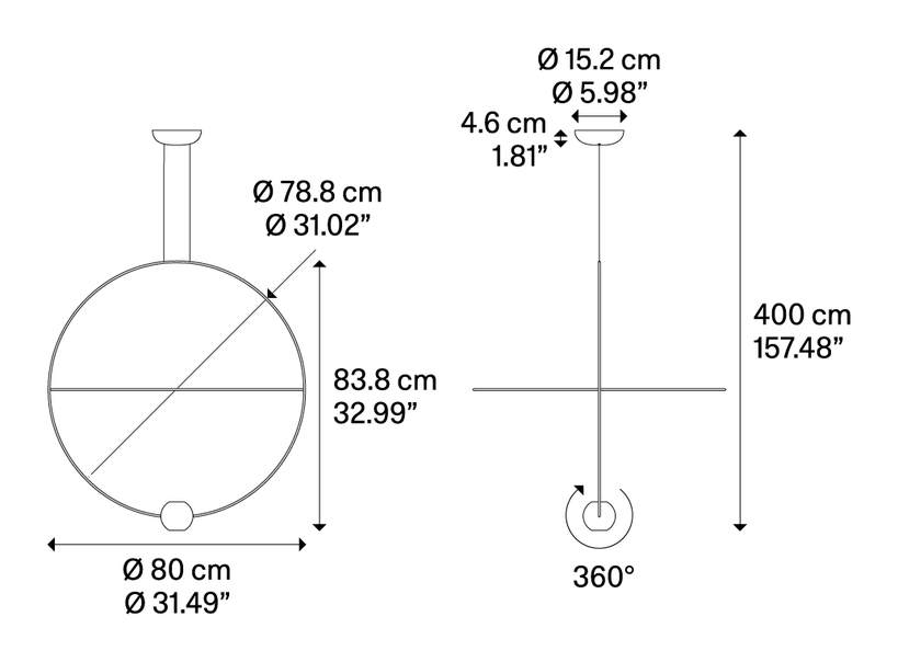 Elara Pendant Lamp by Lodes, size drawing: Elara large