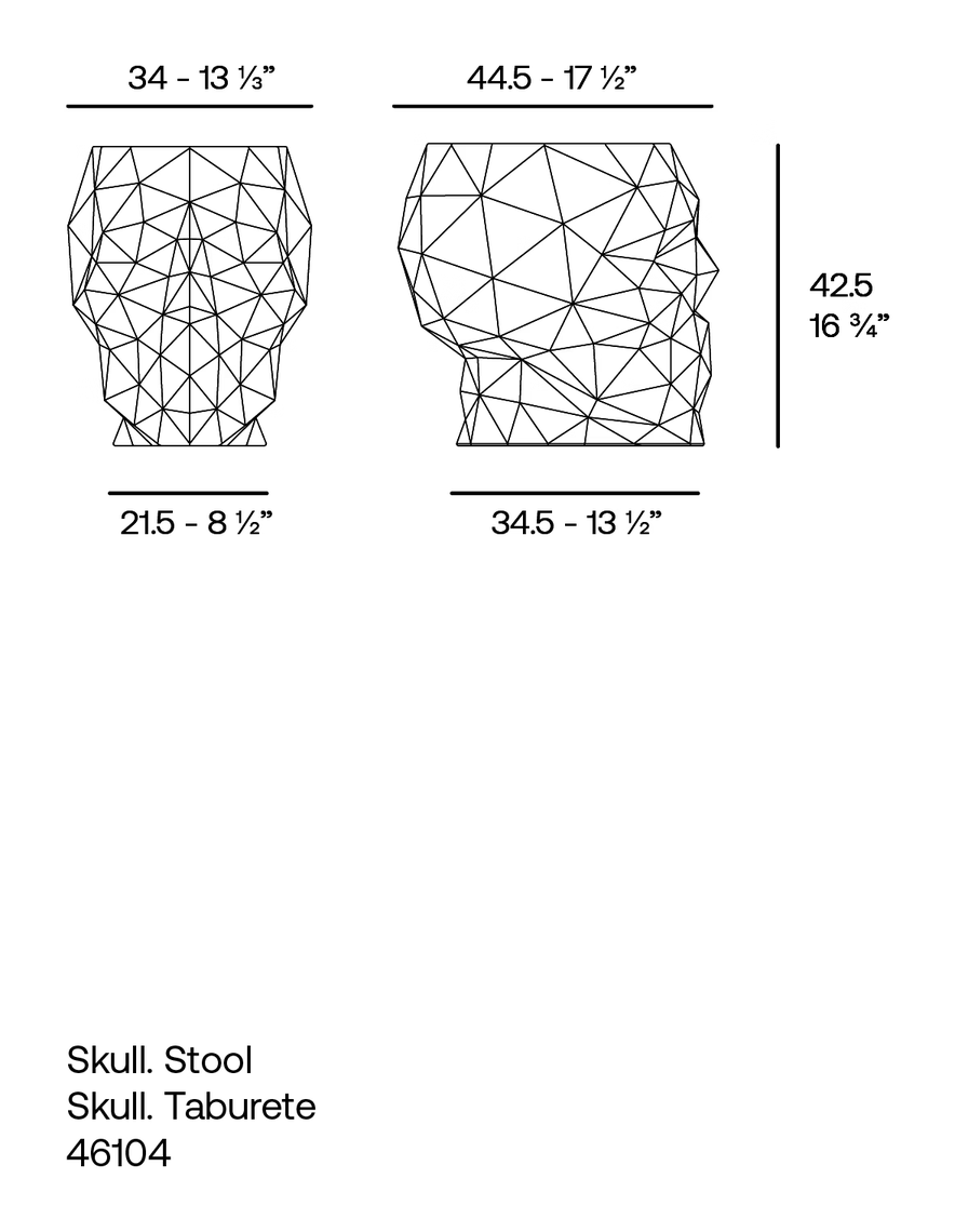 Skull Stool by Vondom, size drawing