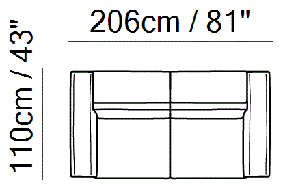 Fidelio Sectional by Natuzzi Italia: Two-and-a-half-seater sofa, outline drawing with sizes