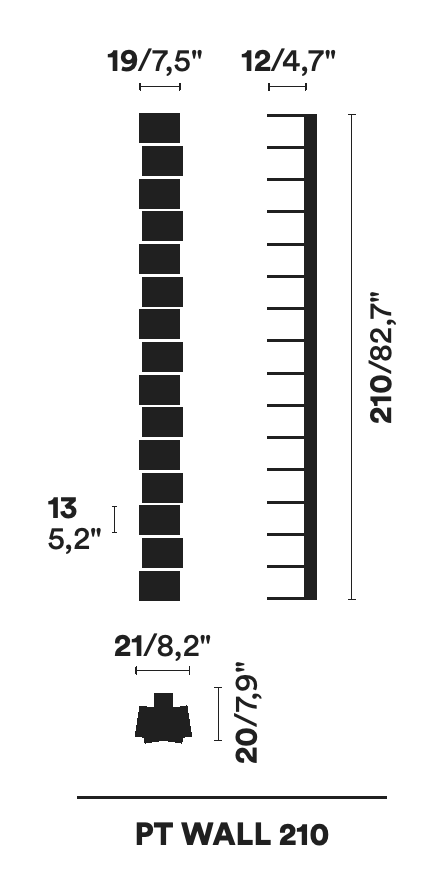 Ptolomeo Wall Bookcase by Opinion Ciatti, size drawing: PT WALL 210