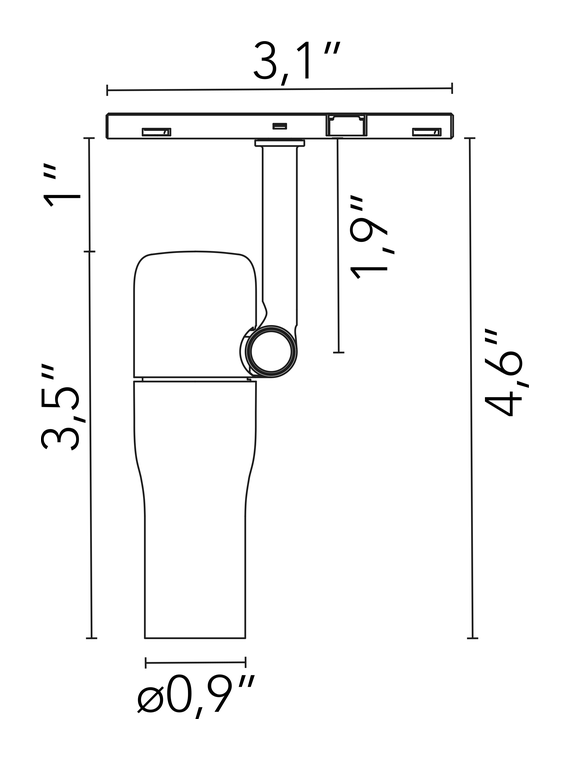 Atom 90 Spotlight, Zero Track by Flos, size drawing