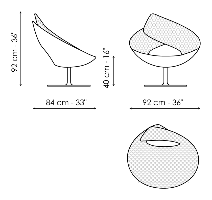 Lock Armchair by Bonaldo, size drawing: Lock ego swivel base