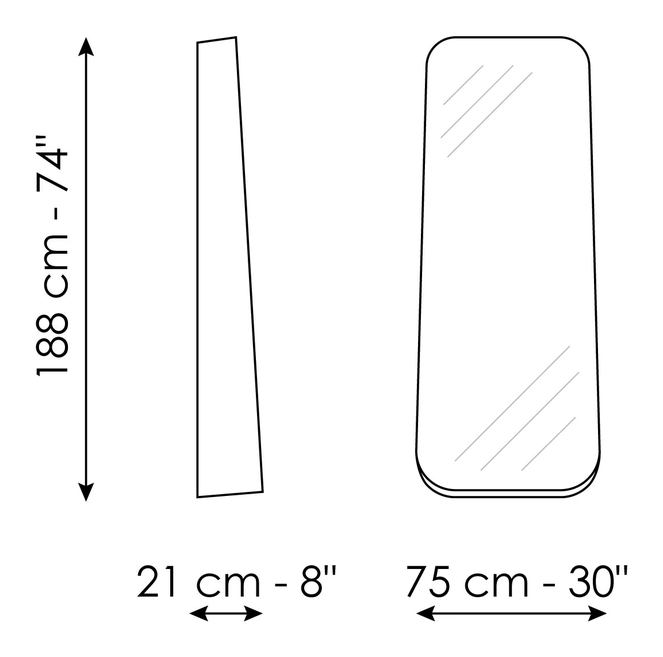 Obel Mirror by Bonaldo, size drawing