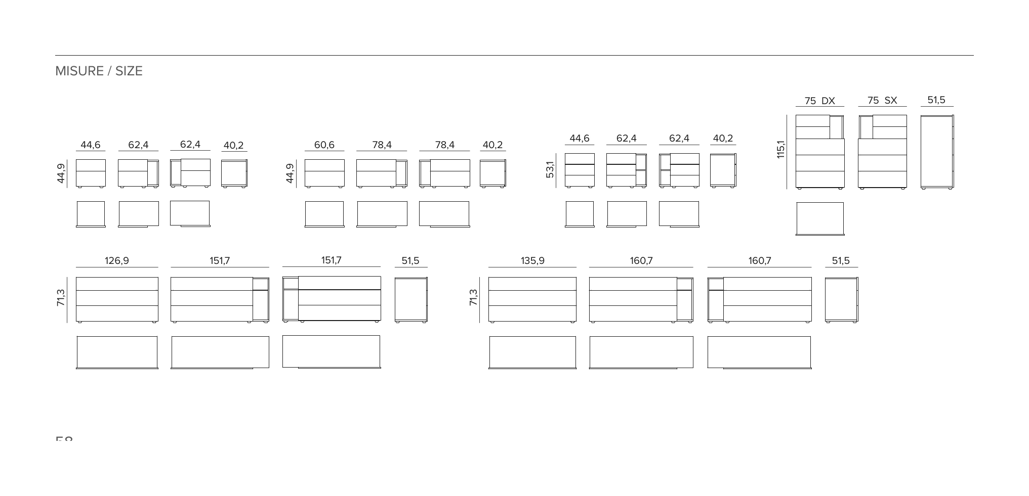 Theo Storage Collection by Tomasella, size drawing