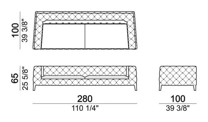 Windsor Sofa by Arketipo, size drawing: Sofa