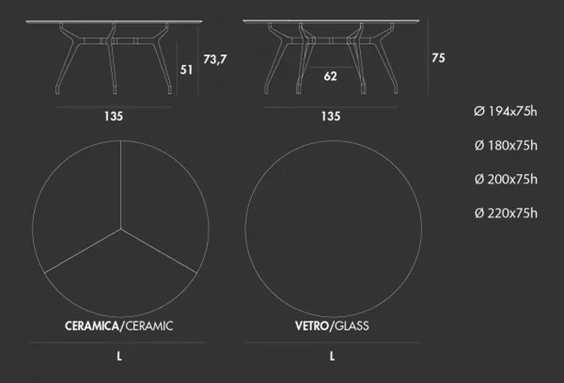 Arkos XXL Table by Sovet, size drawing