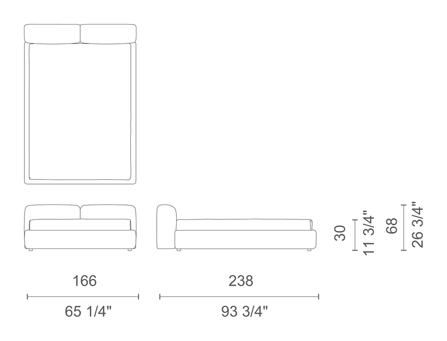 Superoblong Bed by Cappellini, size drawing: SB_152