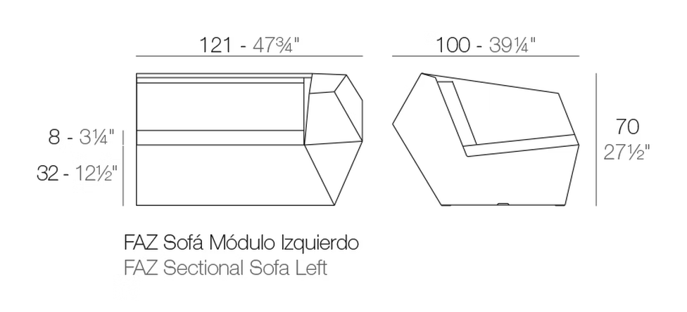Faz Modular Sofa by Vondom, size drawing