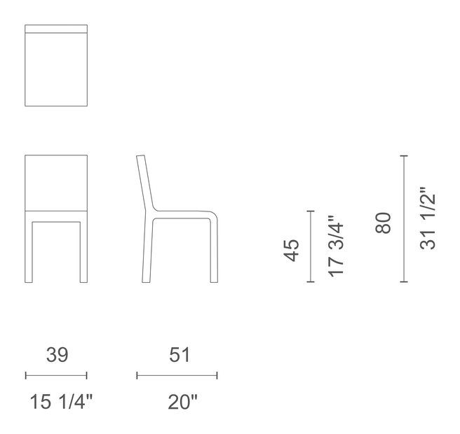 Rainbow Chair by Cappellini, size drawing