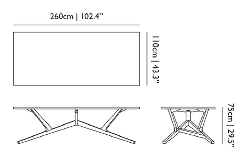 Liberty Dining Table by Moooi, size drawing