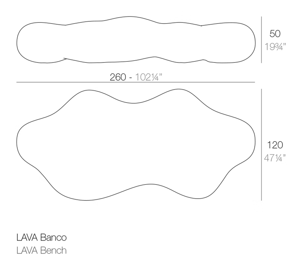 Lava Bench by Vondom, size drawing