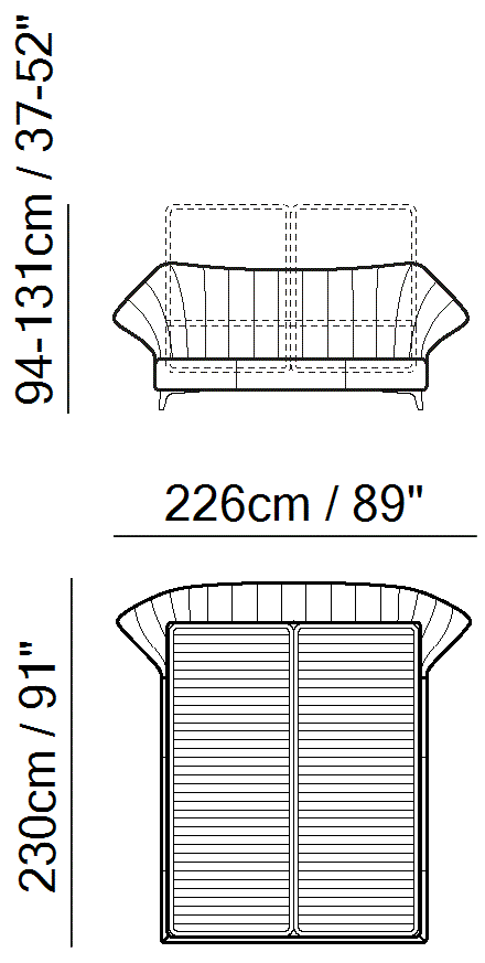 Cala Bed by Natuzzi Italia: Bed secret box mesh 160x200, outline drawing with sizes