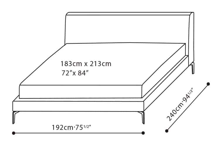 Alison Plus Bed by Camerich, size drawing: C03J0206 Cal King