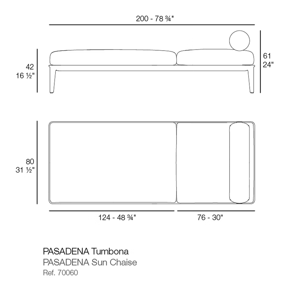 Pasadena Sun Lounger by Vondom, size drawing