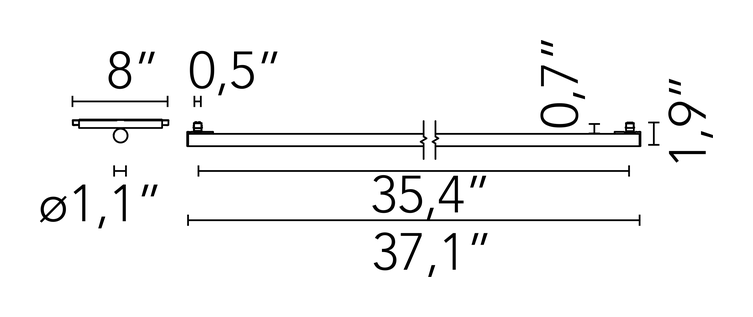 Infra-Structure Light Tube by Flos, size drawing: Light Tube Ø 30 Indirect 900 mm