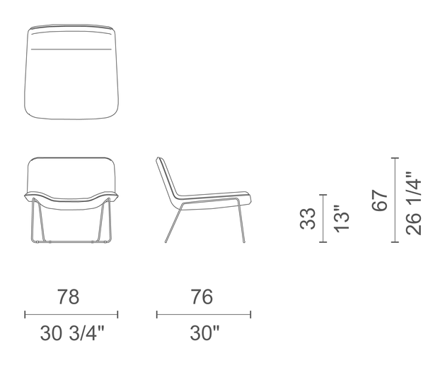 Spring Armchair by Cappellini, size drawing