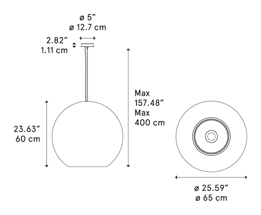 Reglobe Pendant Lamp by Lodes, size drawing: Reglobe 65