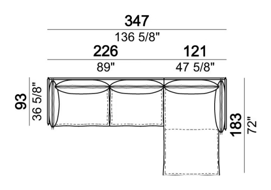 Auto-Reverse Sofa by Arketipo, size drawing: Composition E
