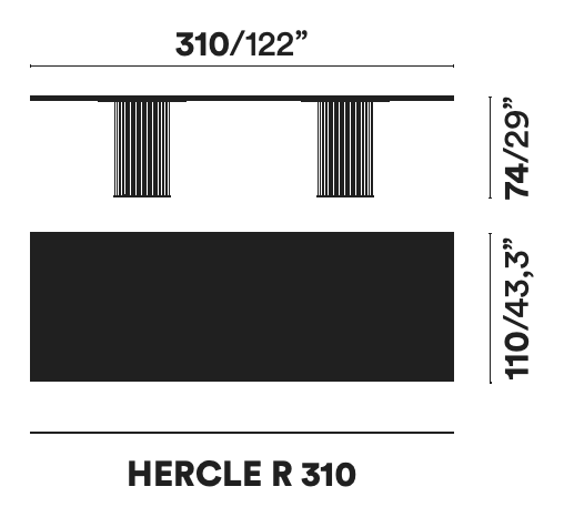 Hercle Dining Table by Opinion Ciatti, size drawing: HERCLE R 310