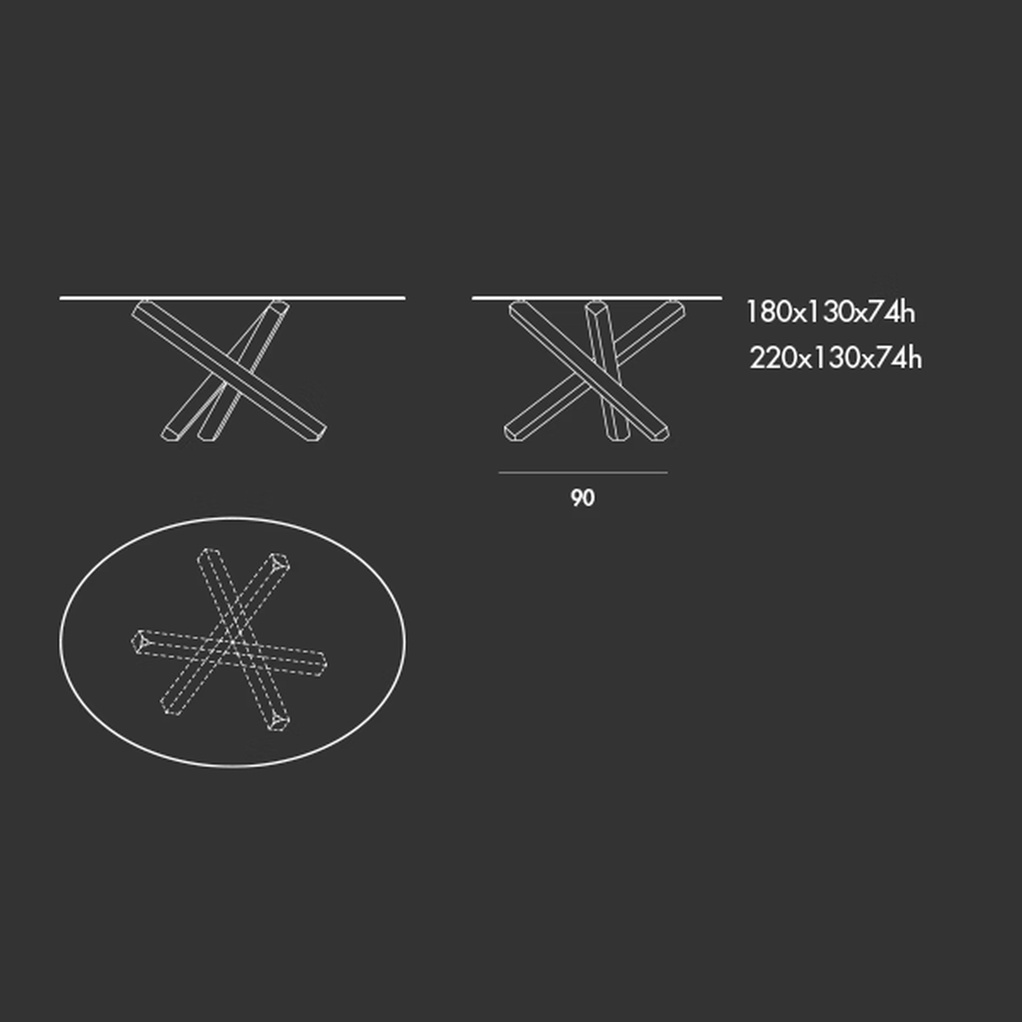 Aikido Table by Sovet, size drawing: Elliptical