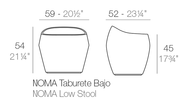 Noma Stool by Vondom, size drawing