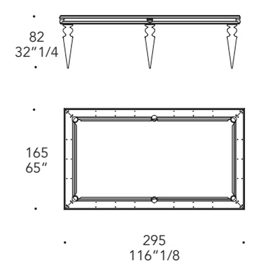Bill Billiard Table by Reflex, size drawing
