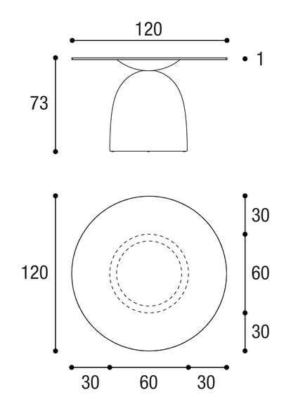 Janeiro Dining Table by Lago, size drawing: 2390L · 2390X