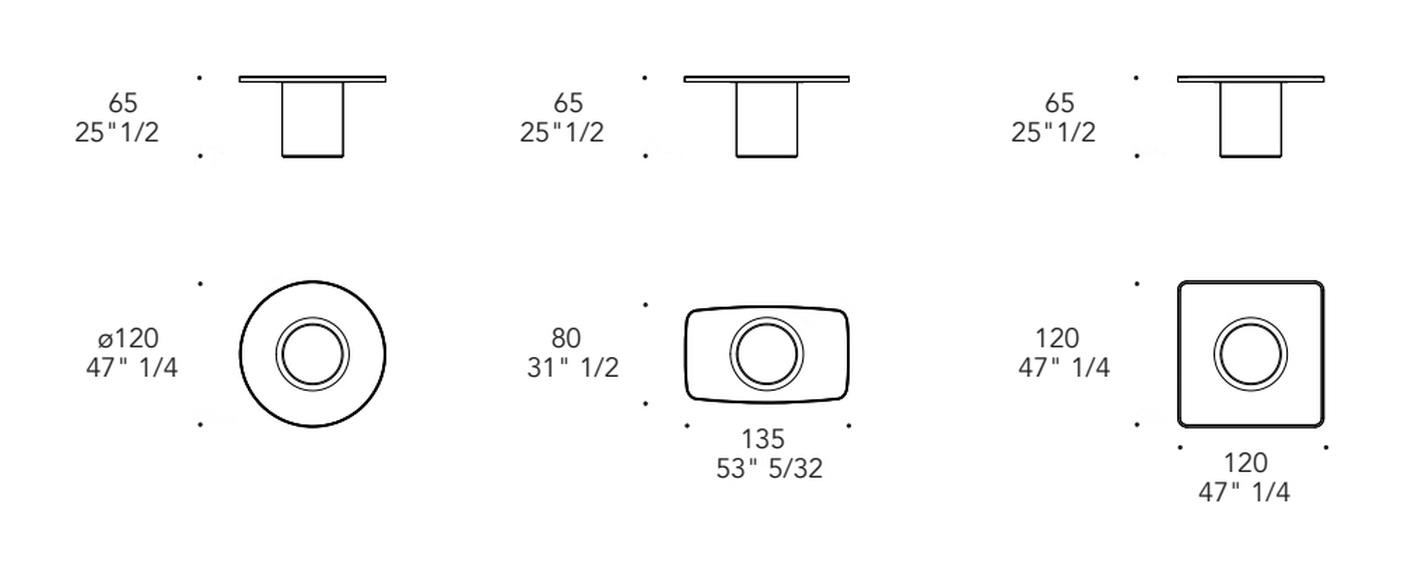 Tau 65 Steel Lounge Table by Reflex, size drawing