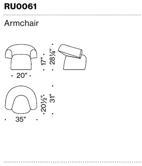 Ruff Armchair by Moroso, size drawing: Armchair