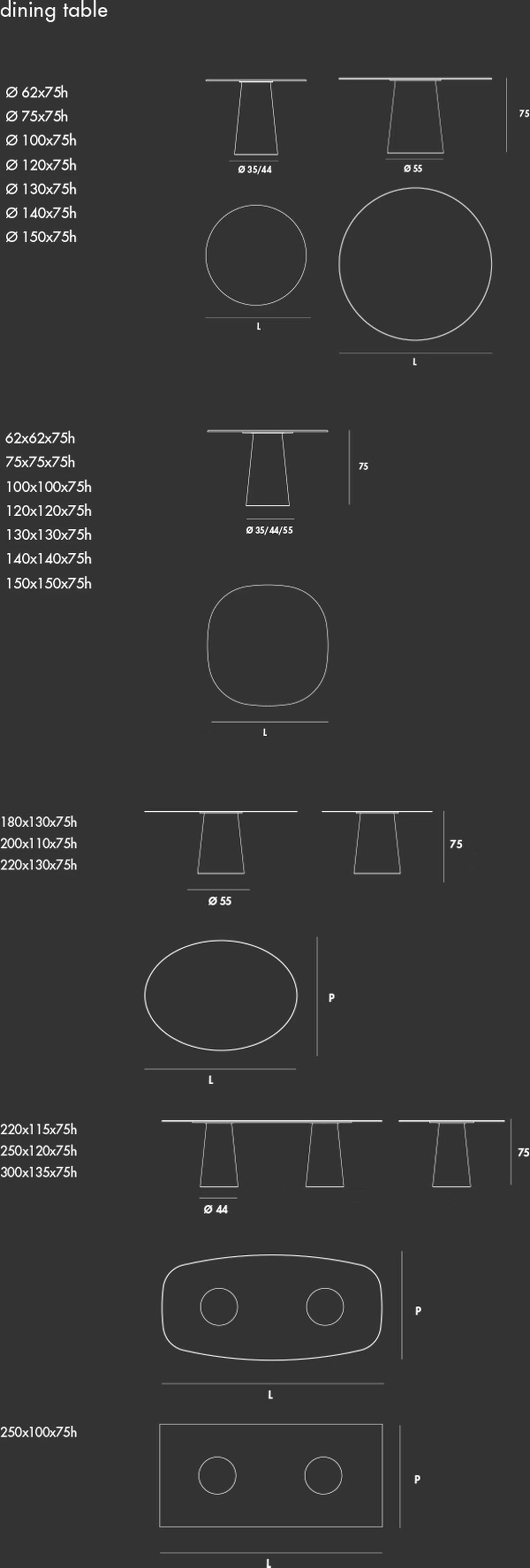 Totem Outdoor Dining Table by Sovet, size drawing