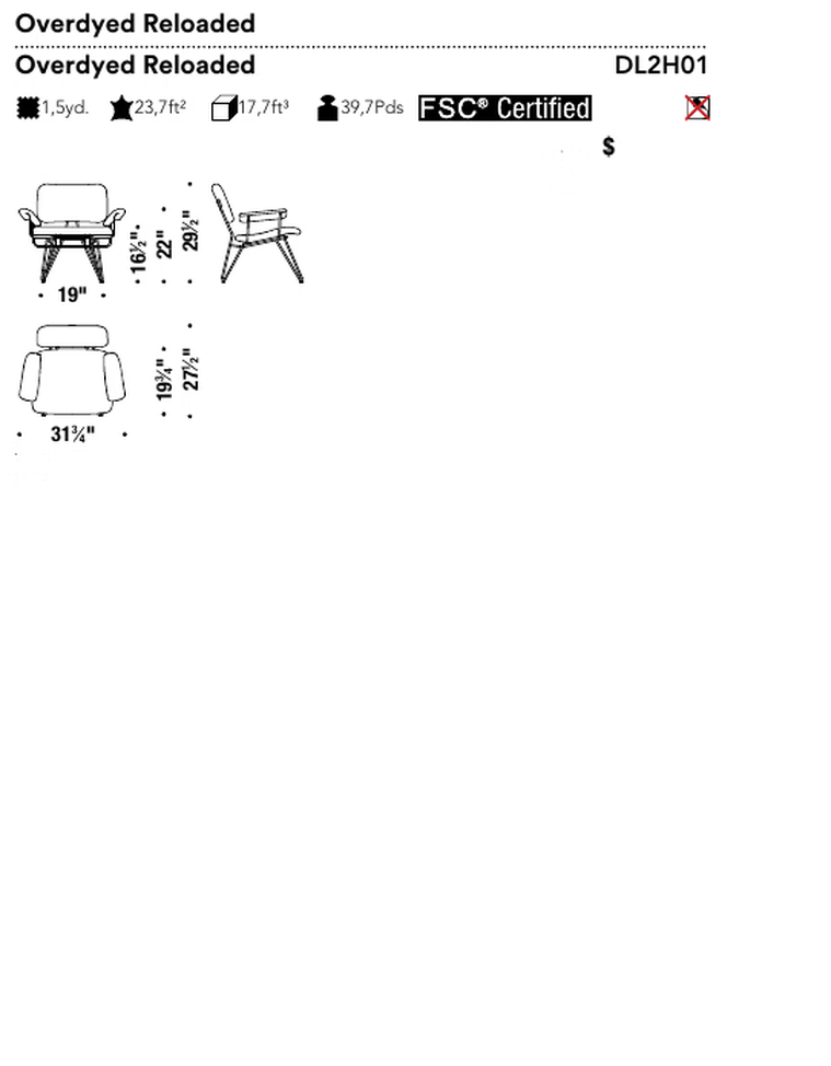 Overdyed Lounge Chair by Moroso, size drawing: Overdyed Reloaded