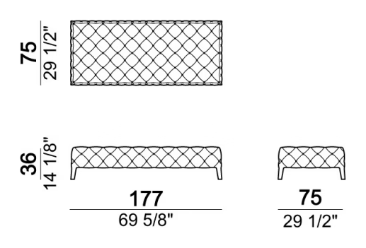 Windsor Sofa by Arketipo, size drawing: Pouf