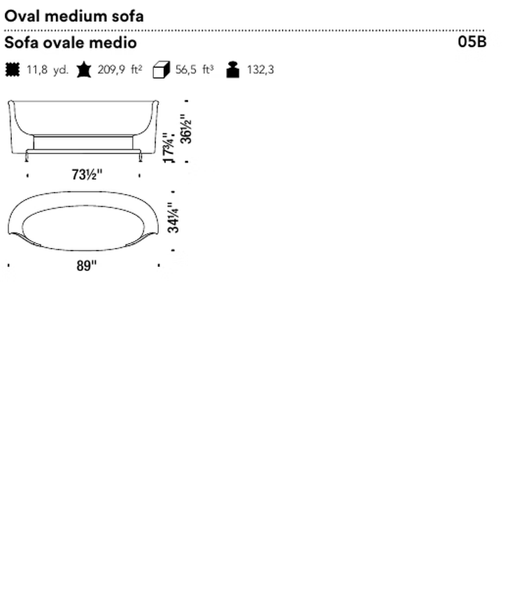 New-Tone Sofa by Moroso, size drawing: Oval medium sofa