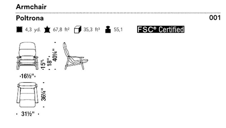 Lilo Armchair by Moroso, size drawing