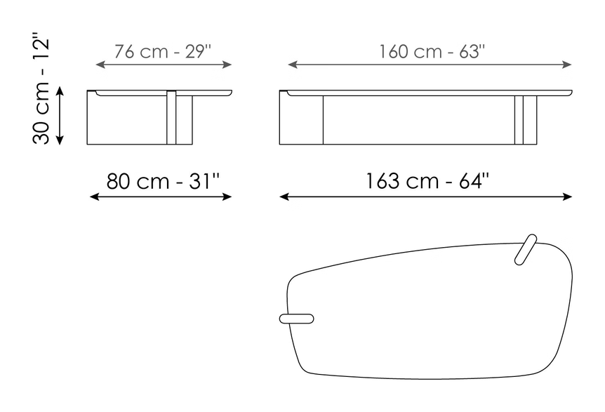 Flatiron Coffee Table by Bonaldo, size drawing: Flatiron coffee table 160