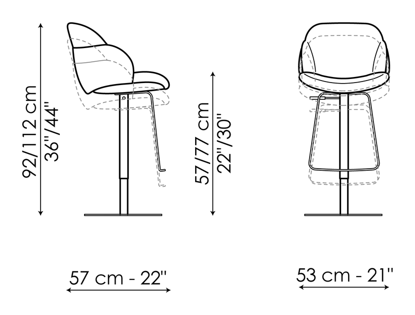 My Way Too Stool by Bonaldo, size drawing: My way too - swivel base