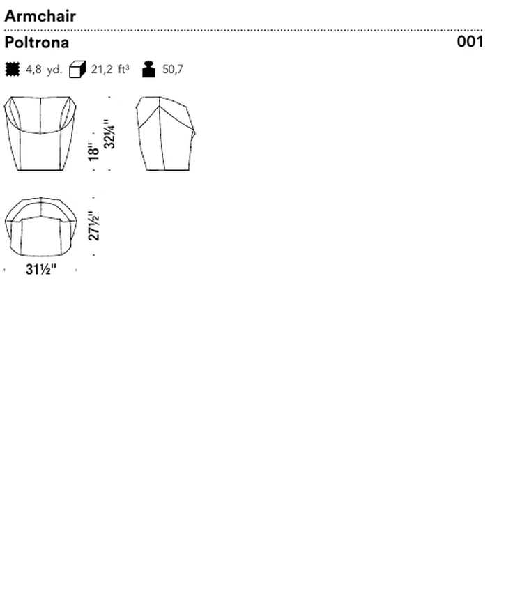 M.a.S.S.a.S. Armchair by Moroso, size drawing