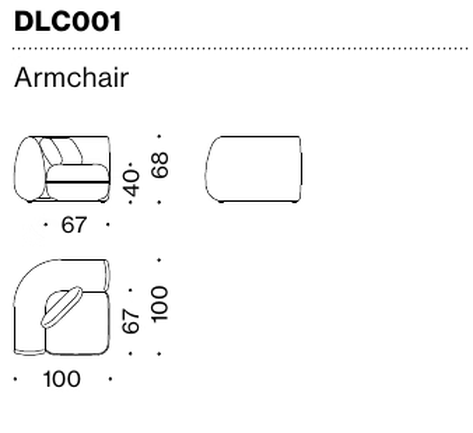 D-Scape Sofa by Moroso, size drawing: Armchair