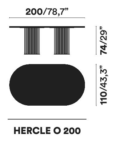 Hercle Dining Table by Opinion Ciatti, size drawing: HERCLE O 200