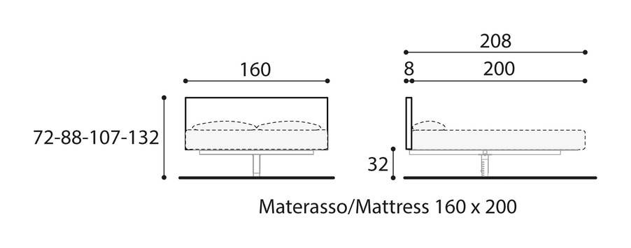 Fluttua Bed by Lago, size drawing: 1601