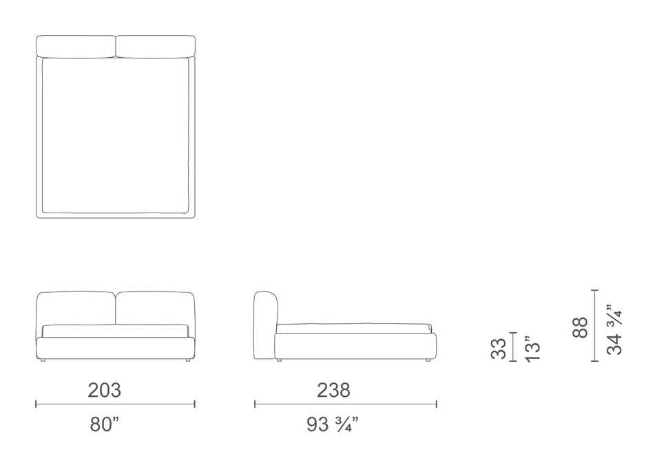 Oblong Plus Bed by Cappellini, size drawing: OBP180
