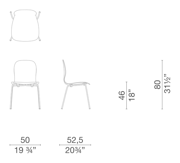 Tate Wood Chair by Cappellini, size drawing: TW_1