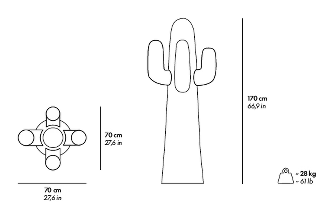 Andy’s Cactus Coat Stand by Gufram, size drawing